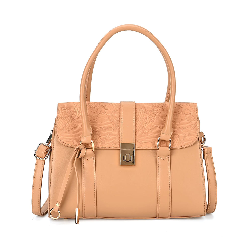 Leatherette Flower Pattern Crossbody Bag with Handle Drop - Apricot