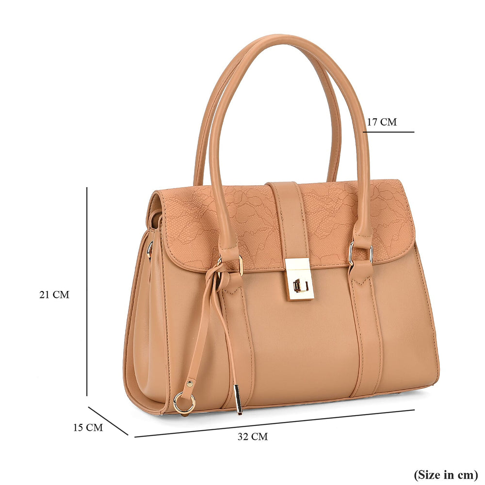 Leatherette Flower Pattern Crossbody Bag with Handle Drop - Apricot