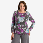 Closeout Deal Floral Pattern Long Sleeve Blouse (Size L) - Grey