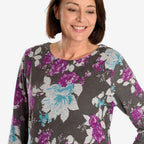 Closeout Deal Floral Pattern Long Sleeve Blouse (Size L) - Grey