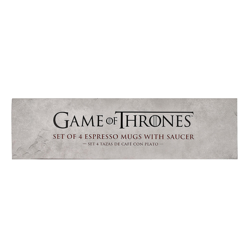 Closeout Deal - Game of Thrones Emblem and Slogans Espresso Ceramic Mug Set - 4 Mugs and 4 Saucers - Multi Colour