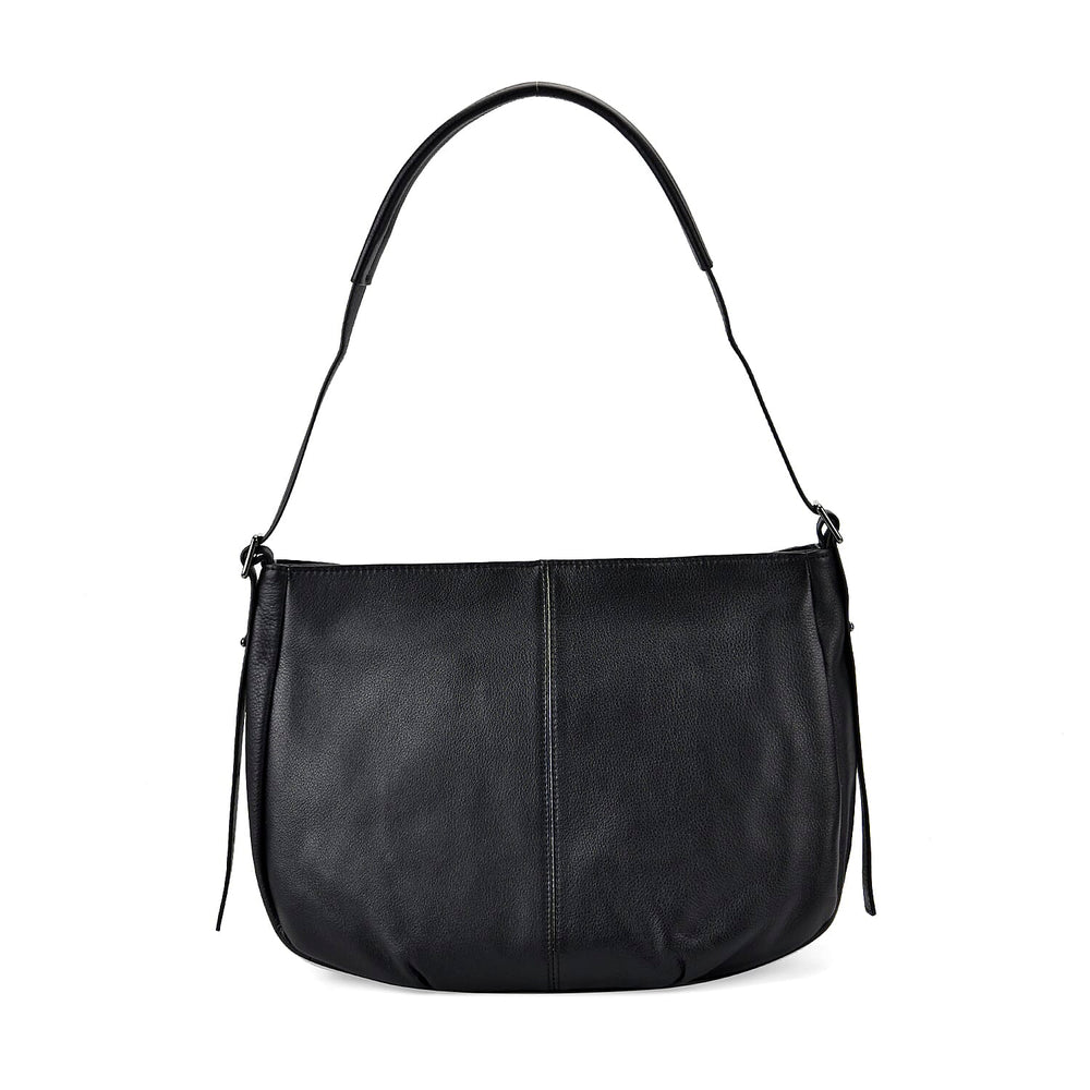 Closeout Deal- Genuine Leather Crossbody Bag with Adjustable Strap - Black
