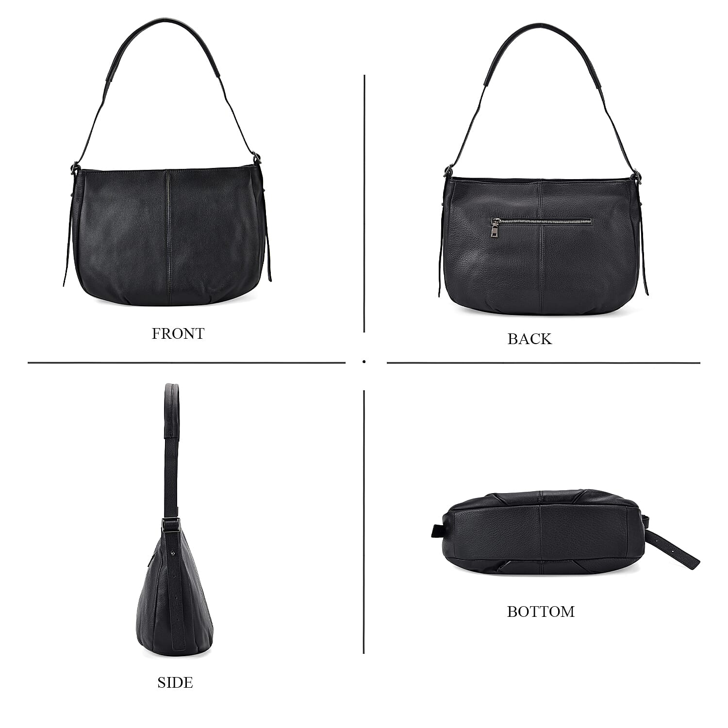Closeout Deal- Genuine Leather Crossbody Bag with Adjustable Strap - Black