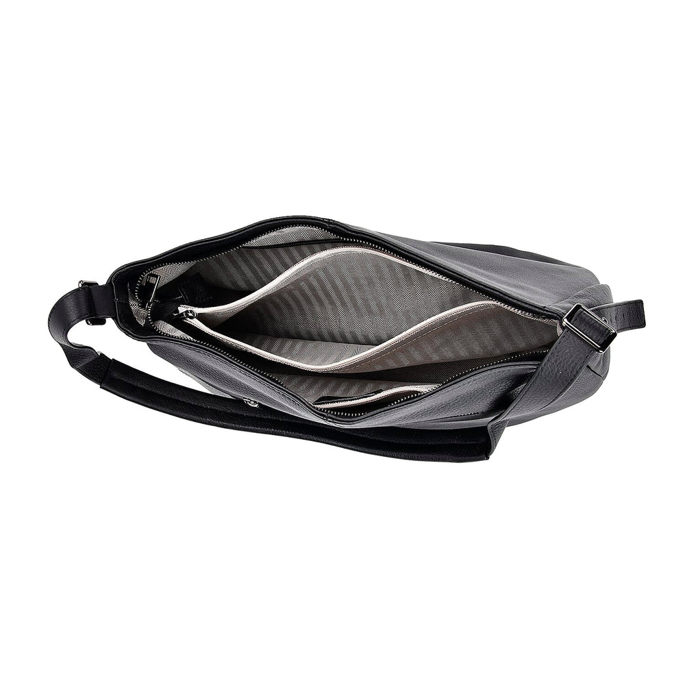 Closeout Deal- Genuine Leather Crossbody Bag with Adjustable Strap - Black