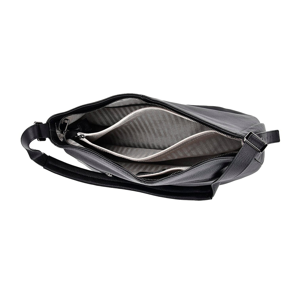 Closeout Deal- Genuine Leather Crossbody Bag with Adjustable Strap - Black