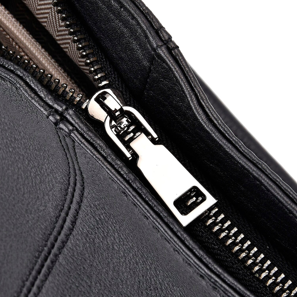 Closeout Deal- Genuine Leather Crossbody Bag with Adjustable Strap - Black