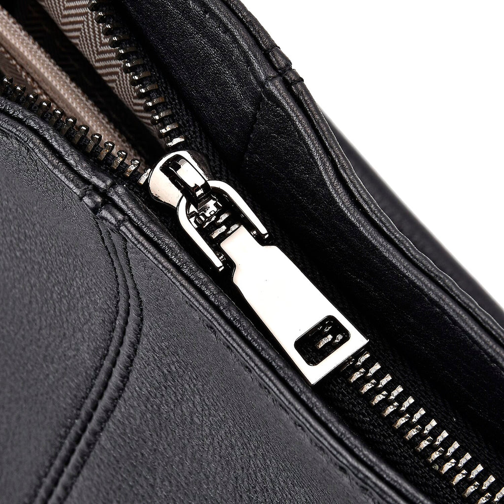 Closeout Deal- Genuine Leather Crossbody Bag with Adjustable Strap - Black