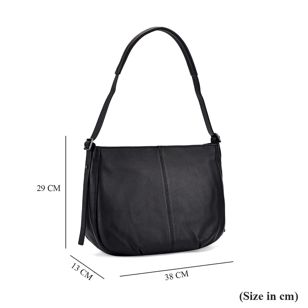 Closeout Deal- Genuine Leather Crossbody Bag with Adjustable Strap - Black