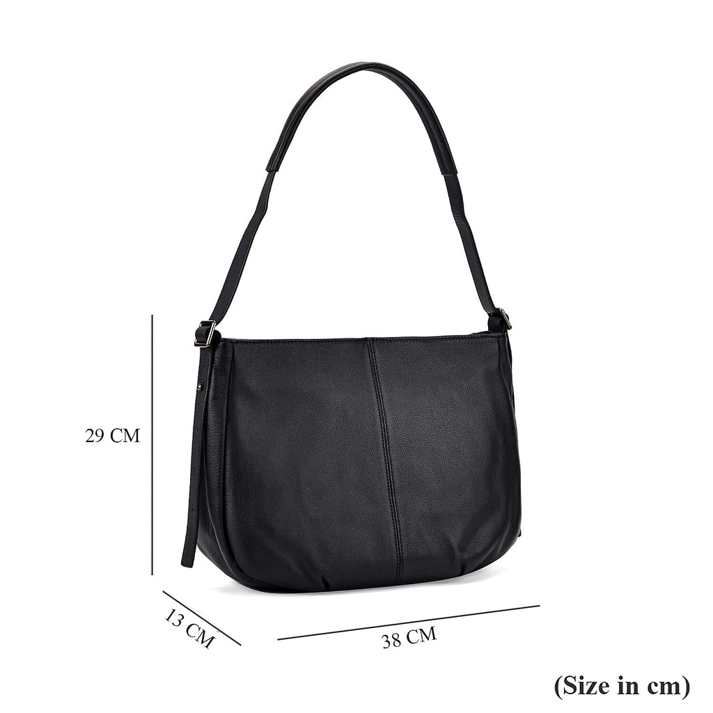 Closeout Deal- Genuine Leather Crossbody Bag with Adjustable Strap - Black
