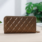 Closeout Deal- Genuine Leather Embossed Rhombus RFID Protected Clutch - Dark Gold