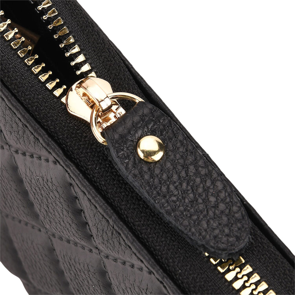 Closeout Deal - Genuine Leather Rhombus Pattern Embossed Wallet with RFID Protection - Black