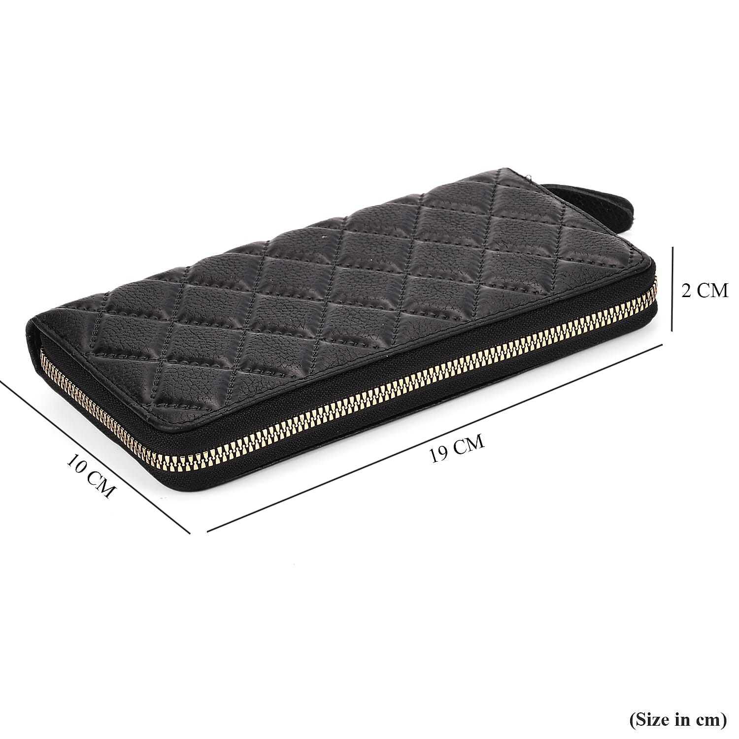 Closeout Deal - Genuine Leather Rhombus Pattern Embossed Wallet with RFID Protection - Black