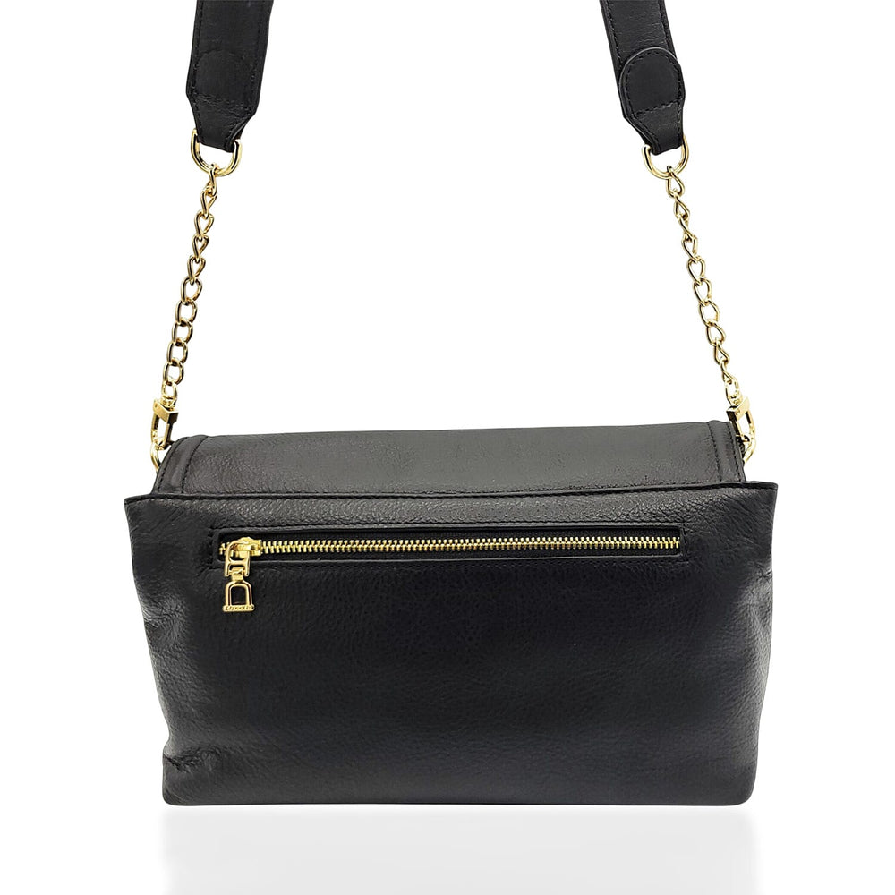 Saddler Orla Real Leather 3-Section Handbag With Detachable Chain Link Shoulder Strap - Black