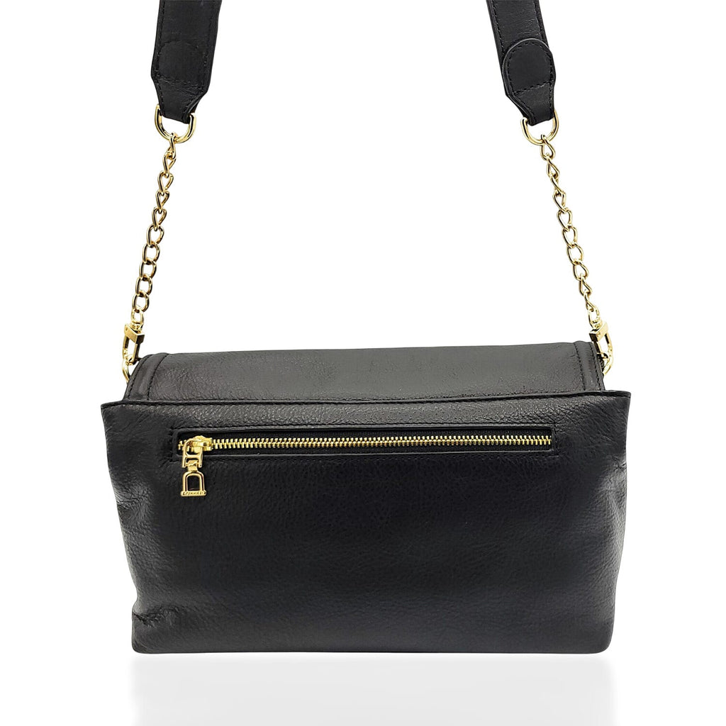 Saddler Orla Real Leather 3-Section Handbag With Detachable Chain Link Shoulder Strap - Black