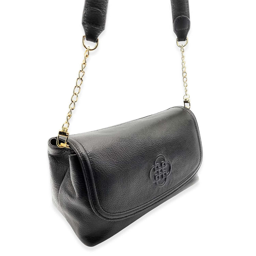 Saddler Orla Real Leather 3-Section Handbag With Detachable Chain Link Shoulder Strap - Black