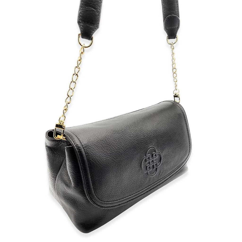 Saddler Orla Real Leather 3-Section Handbag With Detachable Chain Link Shoulder Strap - Black