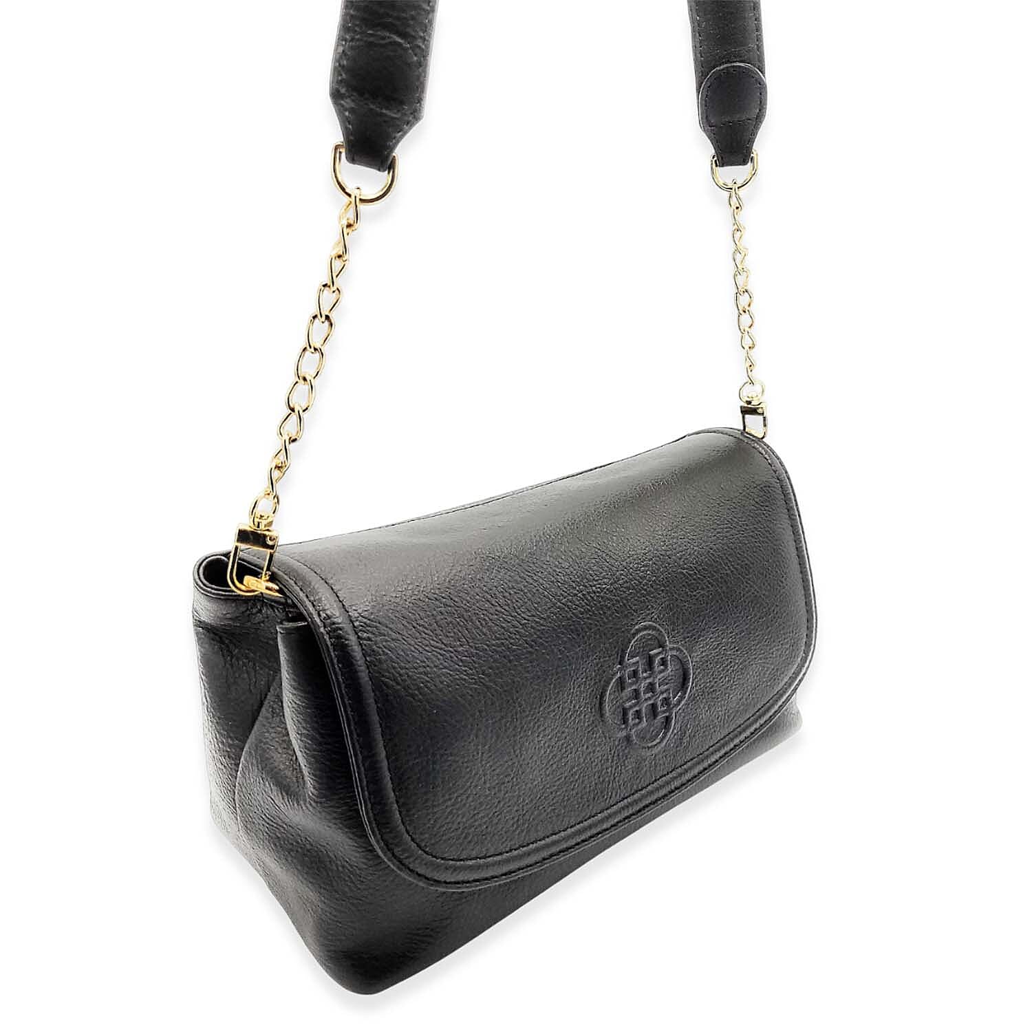 Saddler Orla Real Leather 3-Section Handbag With Detachable Chain Link Shoulder Strap - Black