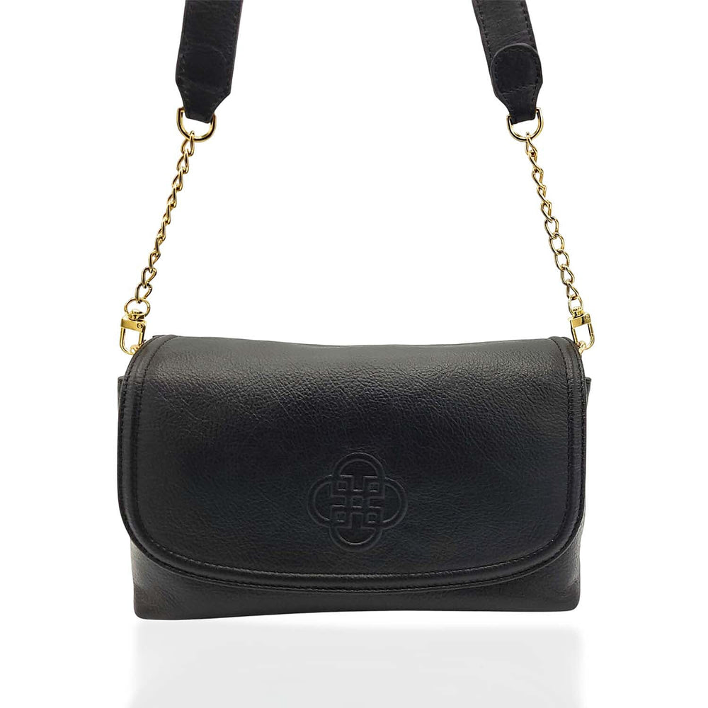 Saddler Orla Real Leather 3-Section Handbag With Detachable Chain Link Shoulder Strap - Black