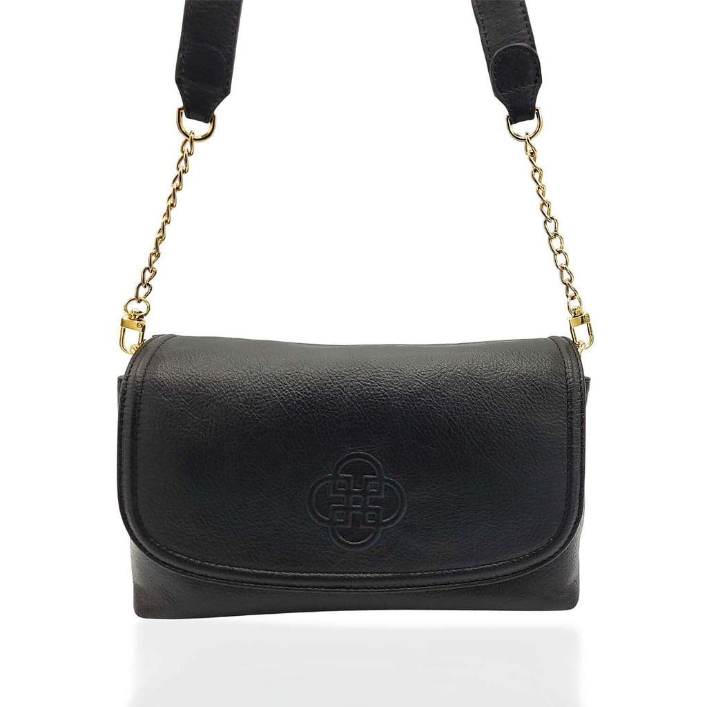 Saddler Orla Real Leather 3-Section Handbag With Detachable Chain Link Shoulder Strap - Black