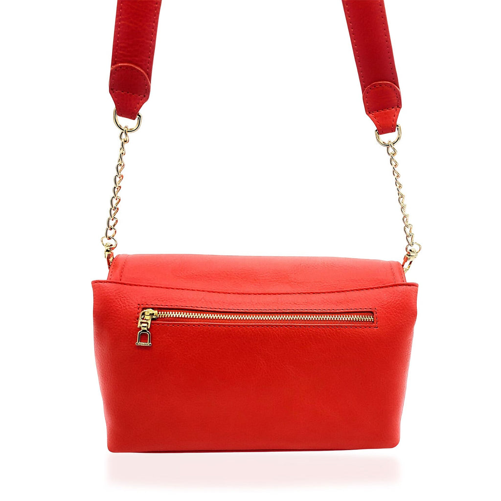 Saddler Orla Real Leather 3-Section Handbag With Detachable Chain Link Shoulder Strap - Red