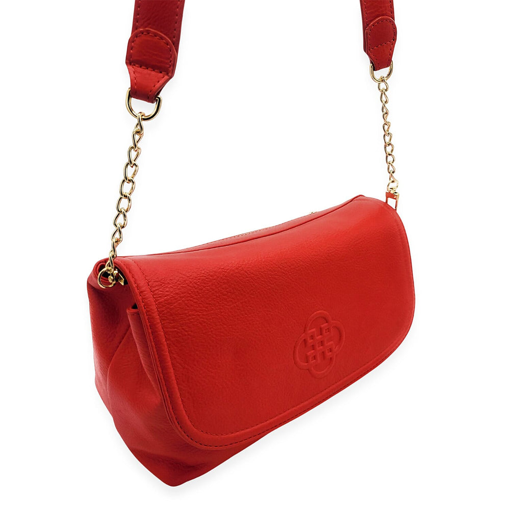 Saddler Orla Real Leather 3-Section Handbag With Detachable Chain Link Shoulder Strap - Red