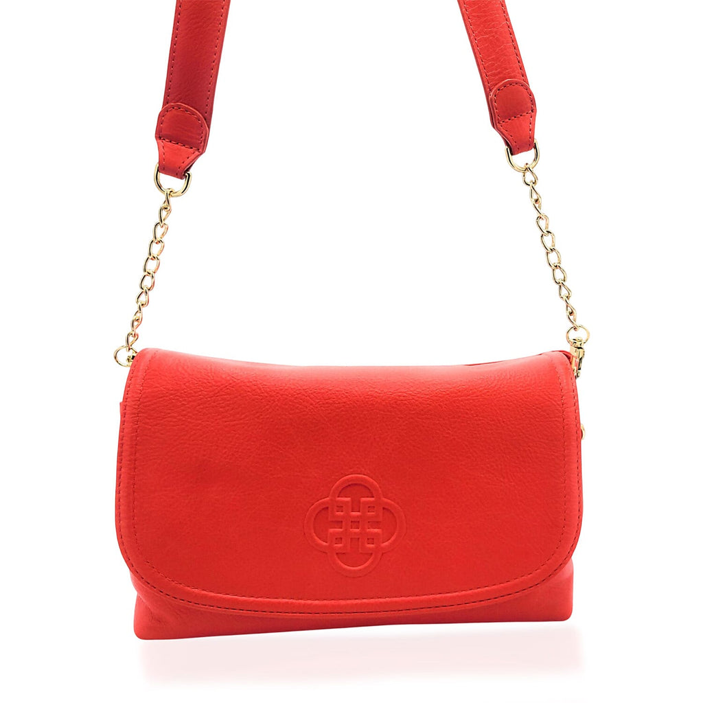 Saddler Orla Real Leather 3-Section Handbag With Detachable Chain Link Shoulder Strap - Red