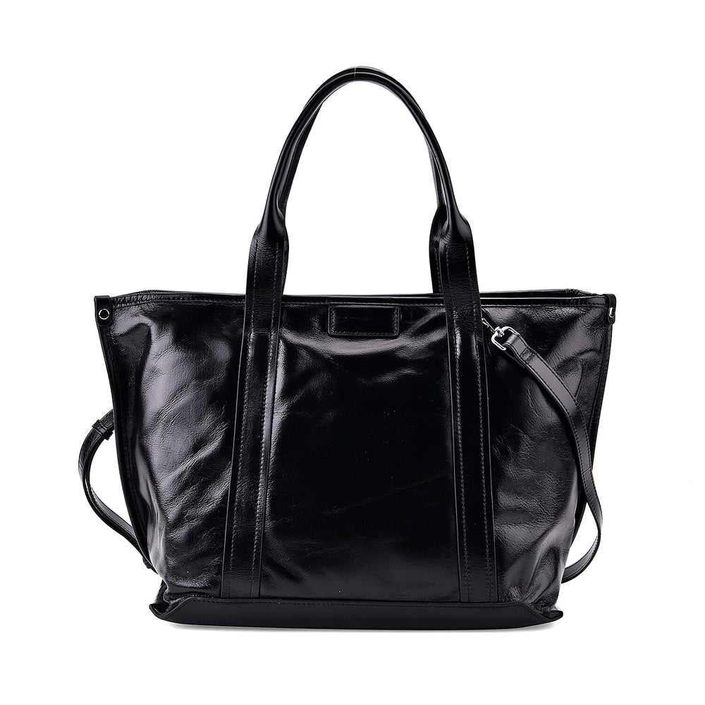 Closeout Deal Genuine Leather Tote Bag with Detachable Shoulder Strap - Black