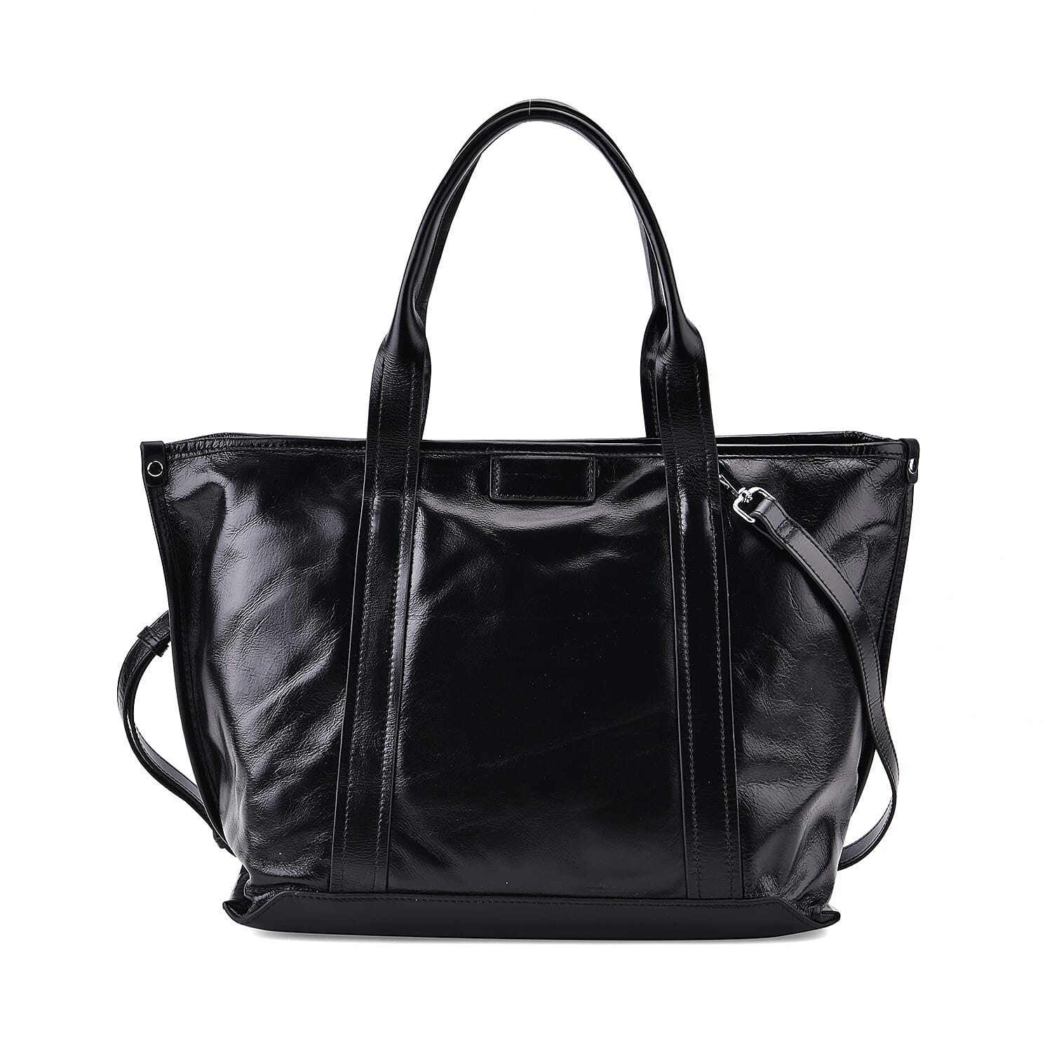 Closeout Deal Genuine Leather Tote Bag with Detachable Shoulder Strap - Black