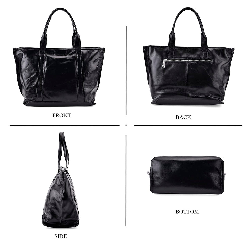 Closeout Deal Genuine Leather Tote Bag with Detachable Shoulder Strap - Black