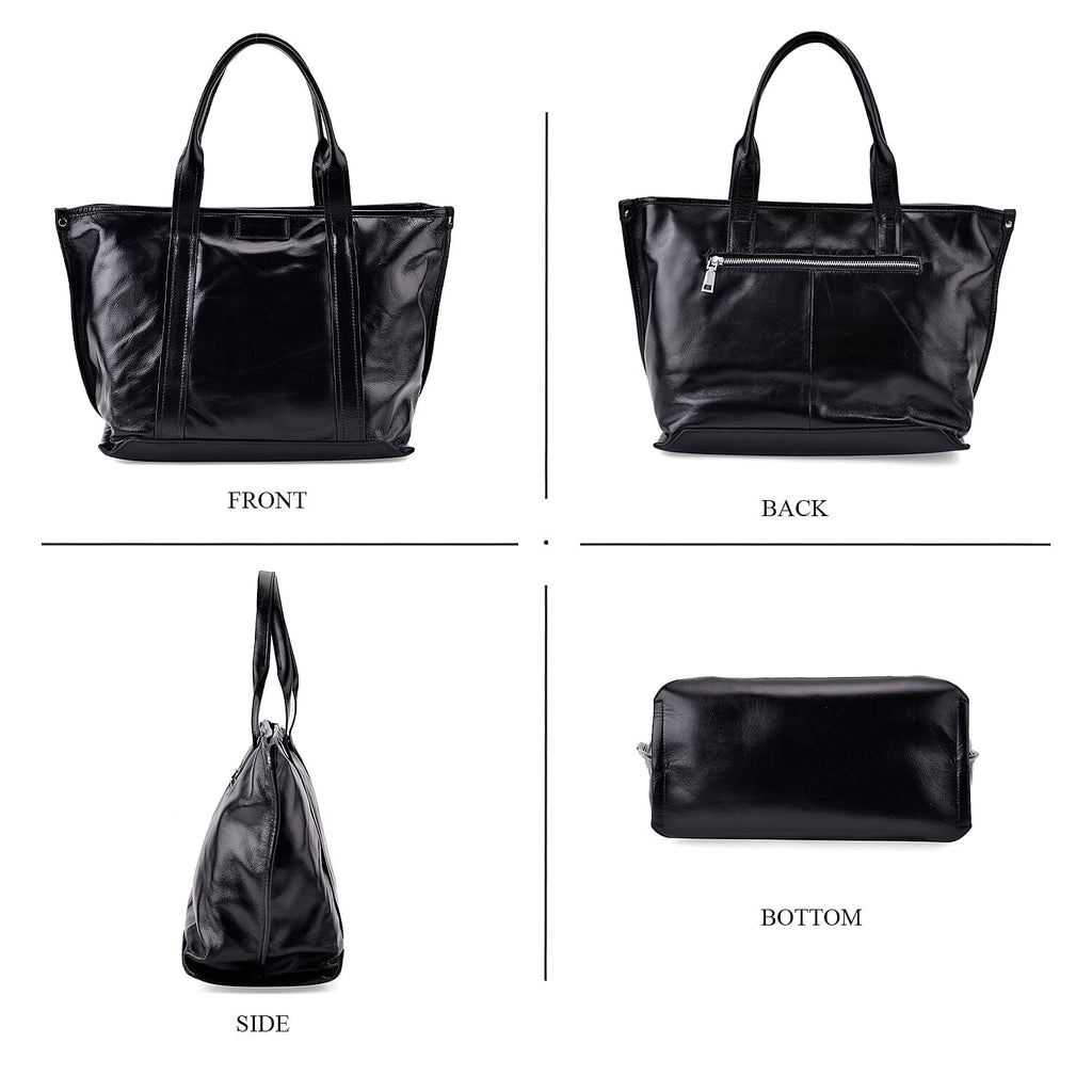 Closeout Deal Genuine Leather Tote Bag with Detachable Shoulder Strap - Black