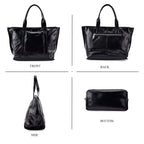 Closeout Deal Genuine Leather Tote Bag with Detachable Shoulder Strap - Black