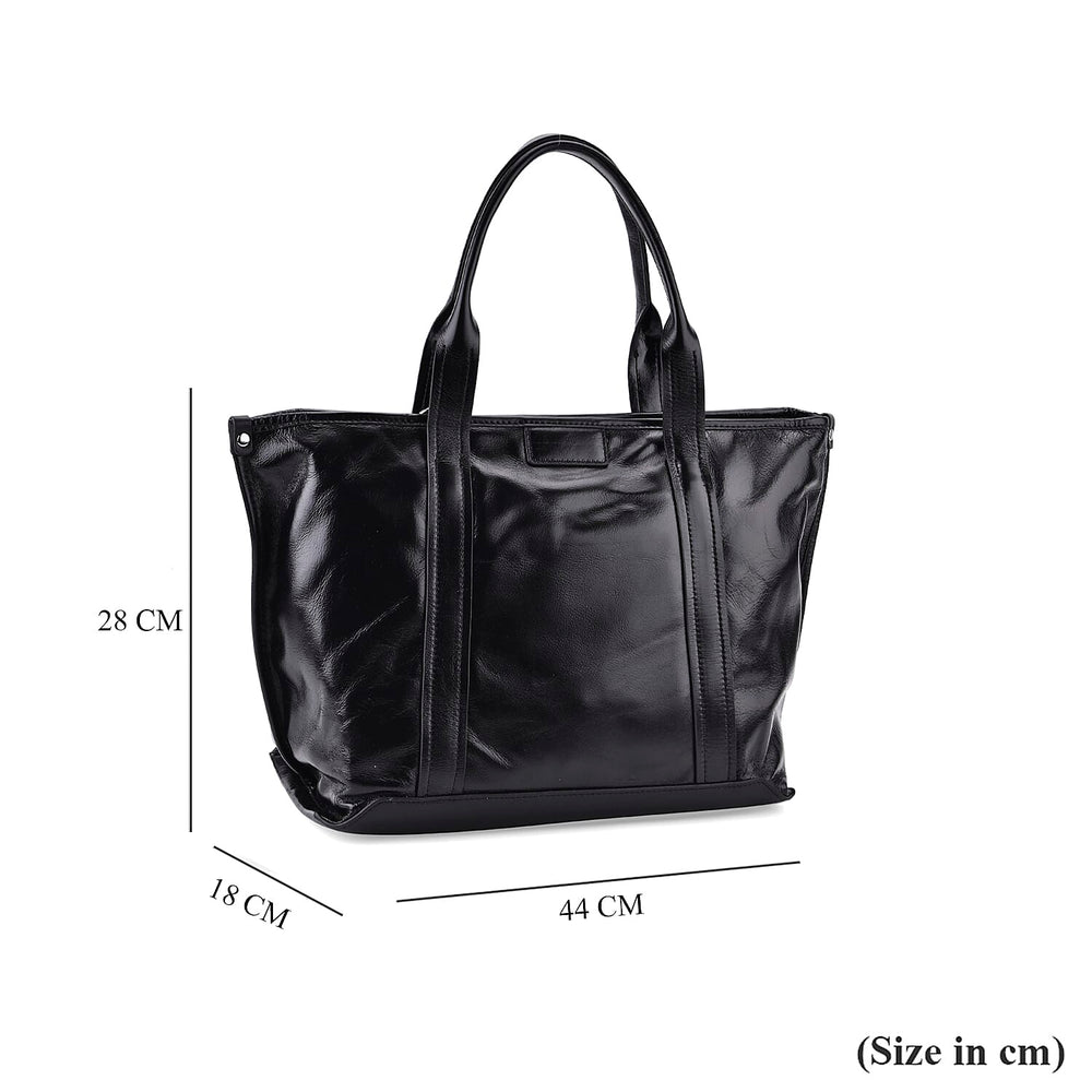 Closeout Deal Genuine Leather Tote Bag with Detachable Shoulder Strap - Black