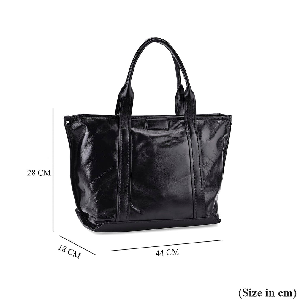 Closeout Deal Genuine Leather Tote Bag with Detachable Shoulder Strap - Black