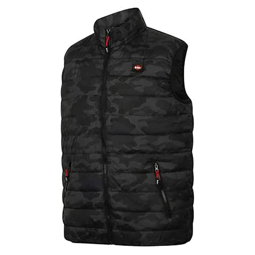 Lee Cooper Men’s Camo Padded Gilet Bodywarmer with High Neck & Zip Pockets