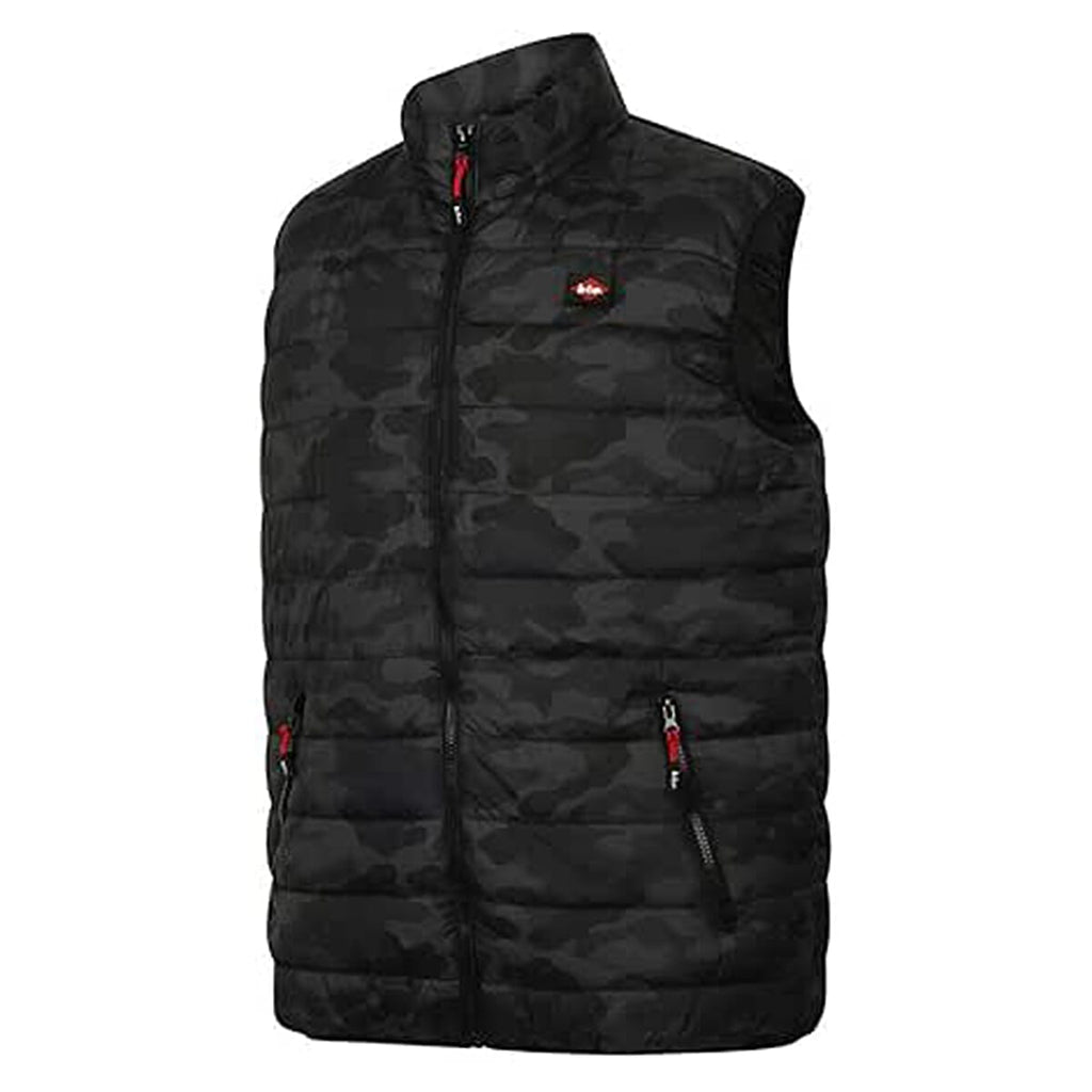 Lee Cooper Men’s Camo Padded Gilet Bodywarmer with High Neck & Zip Pockets