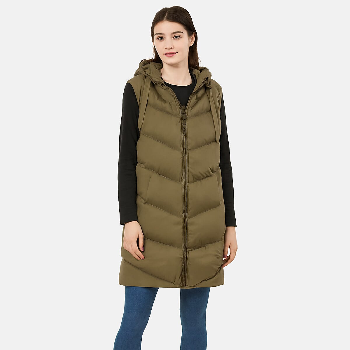 Closeout Deal- Threadbare Longline Padded Gilet (Size 8) - Khaki