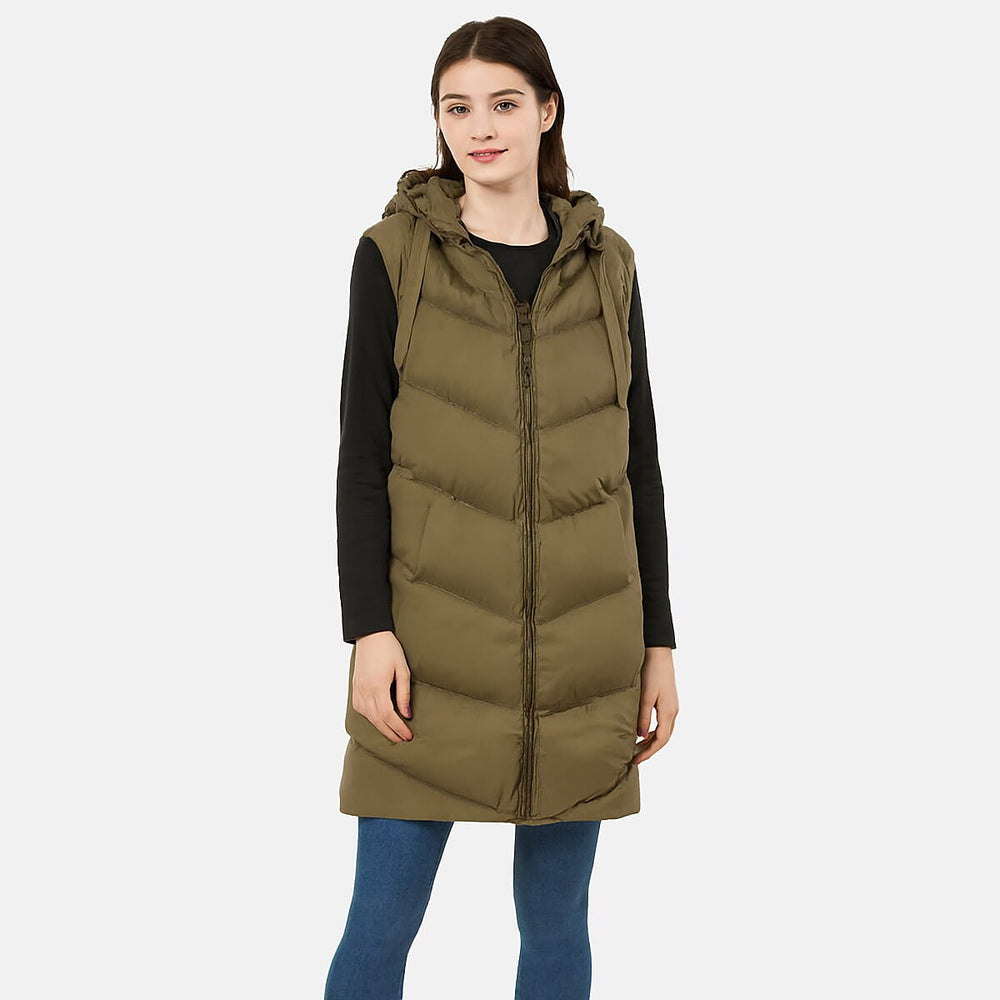 Closeout Deal- Threadbare Longline Padded Gilet (Size 12) - Khaki