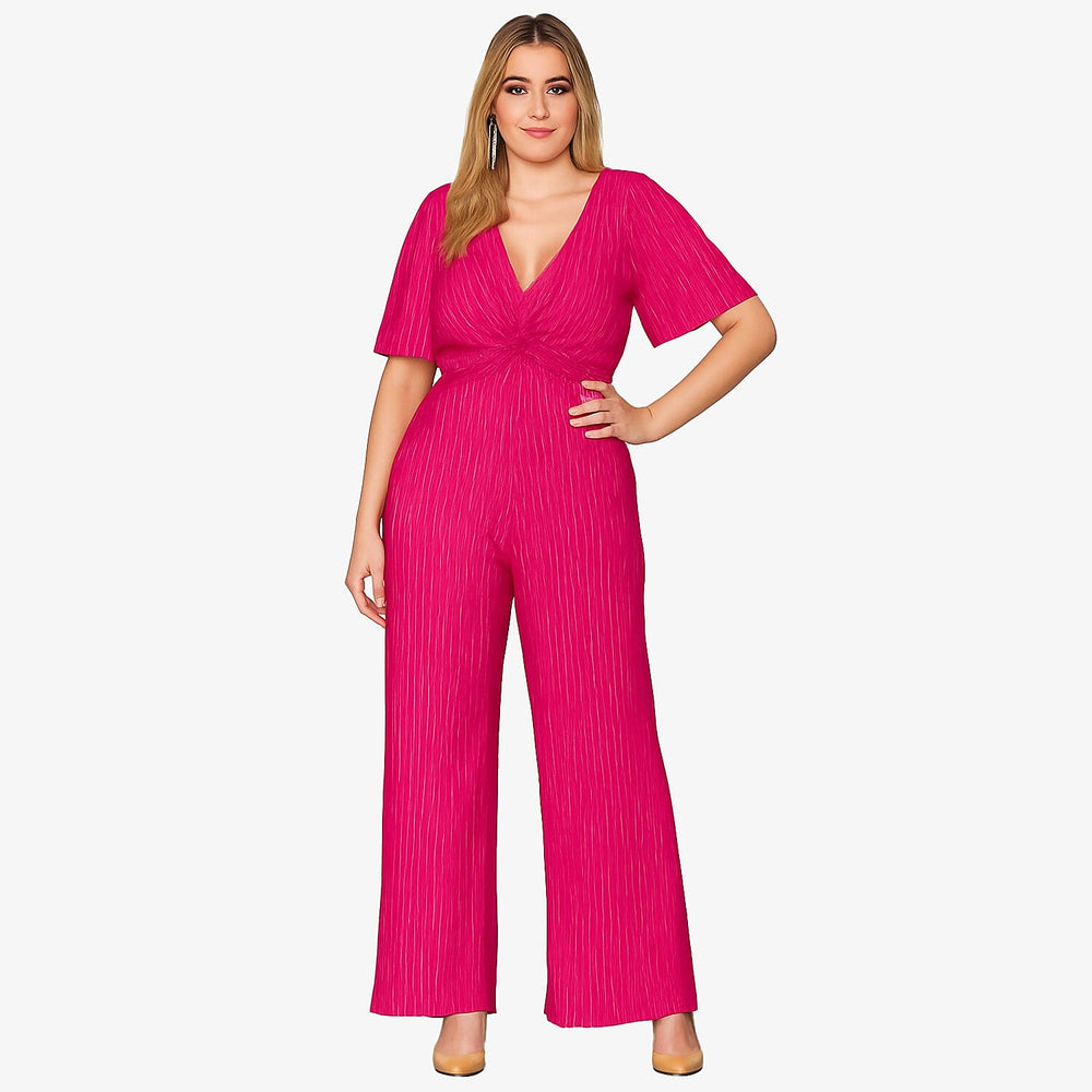 Closeout Deal Emily Plisse Jumpsuit With Angel Sleeves (Size 12) - Pink