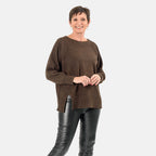 Closeout Deal Wool Blend Stripe Ribbed Jumper (Size L-XL) - Dark Brown