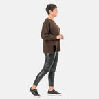 Closeout Deal Wool Blend Stripe Ribbed Jumper (Size L-XL) - Dark Brown