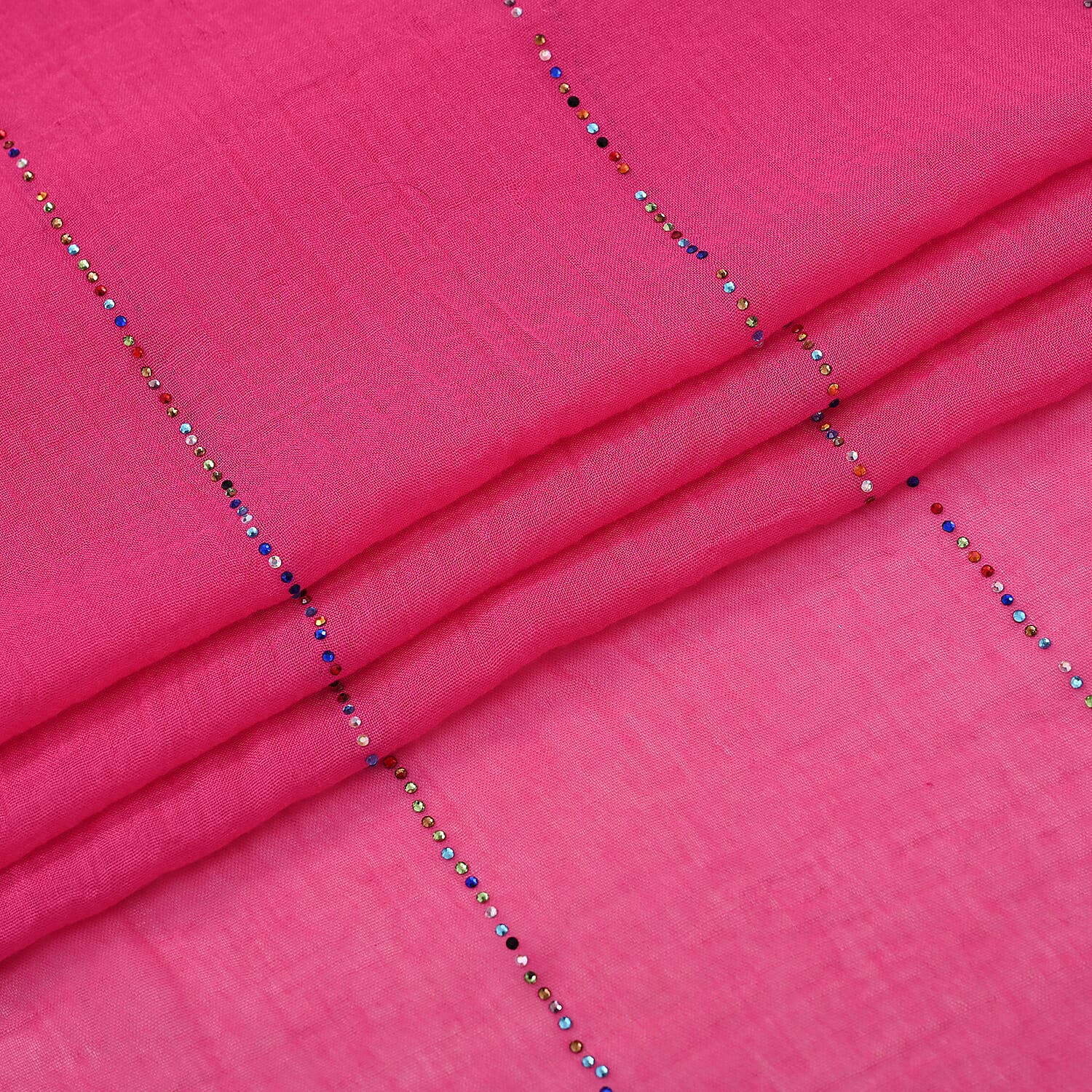 Closeout Deal New Arrival - Cotton & Viscose Beaded Scarf (One Size) - Pink