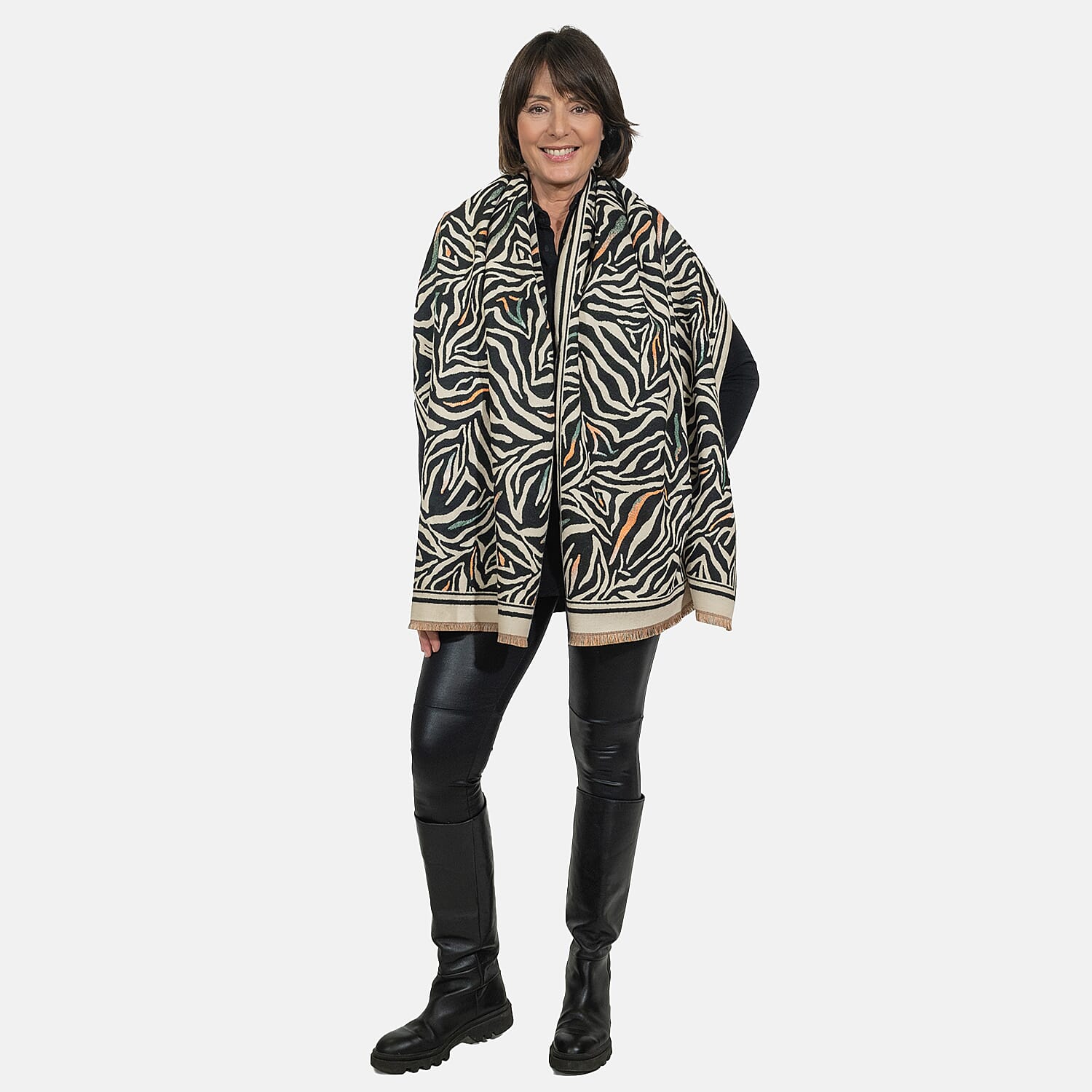 Closeout Deal - Viscose Blend Winter Shawl (Size 185x63 cm) - Black