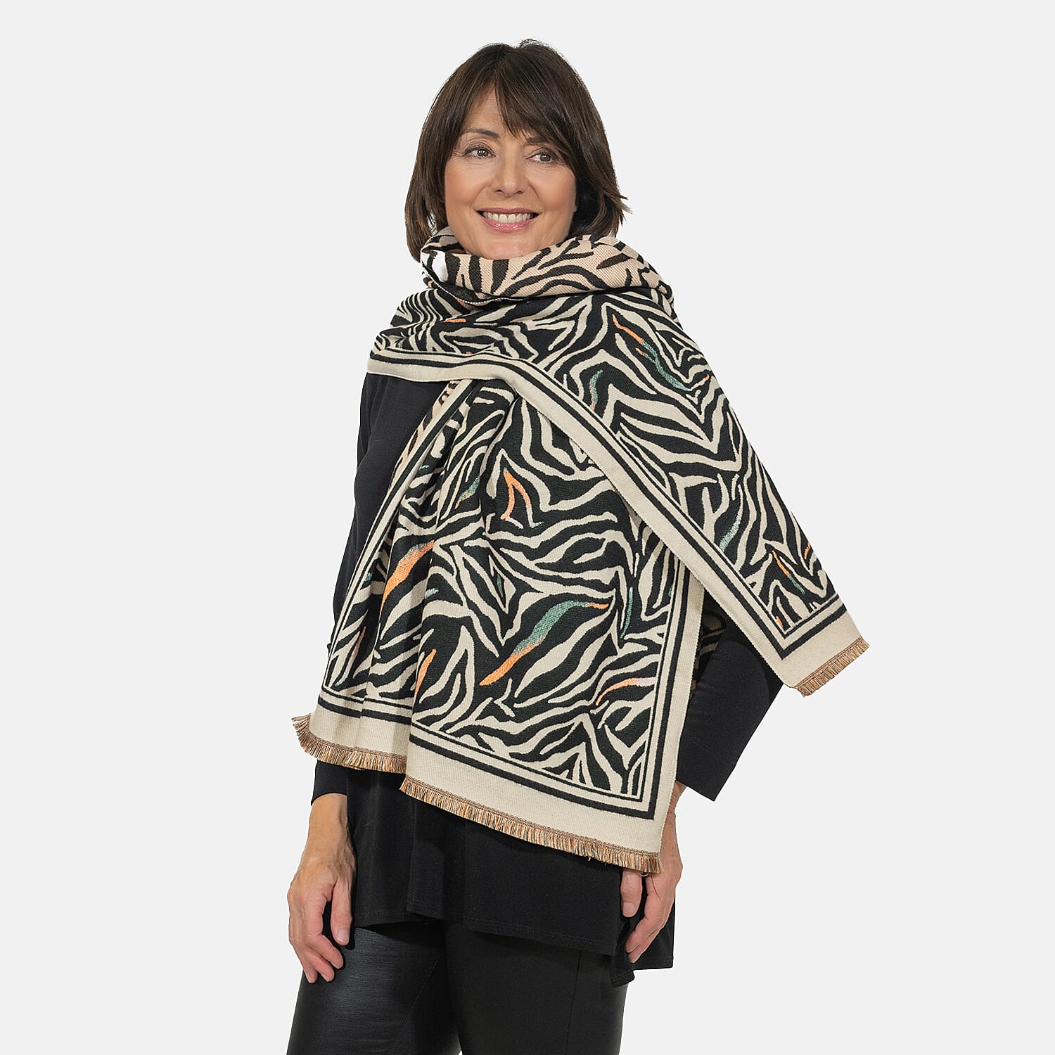 Closeout Deal - Viscose Blend Winter Shawl (Size 185x63 cm) - Black