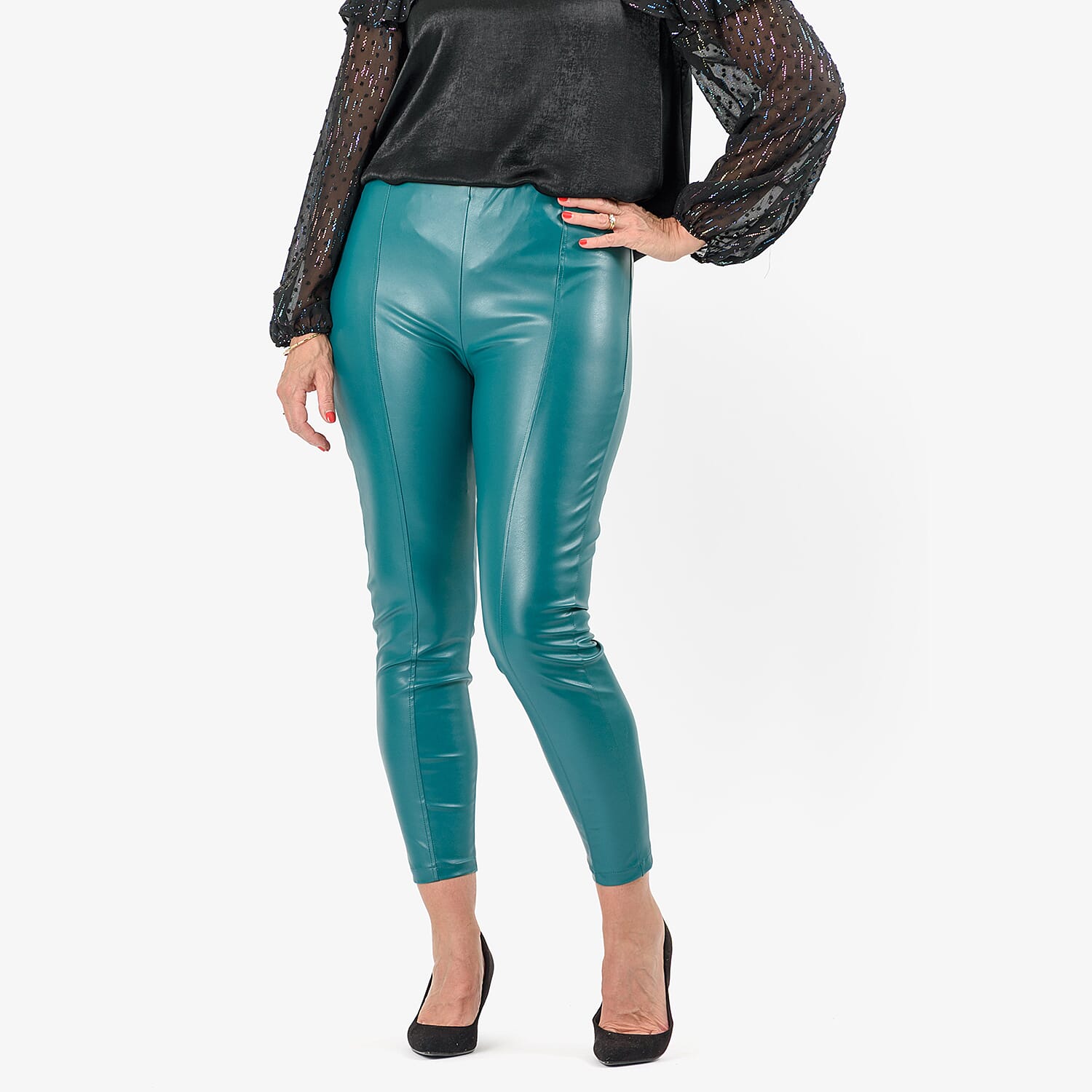 MARINA KANEVA Closeout Deal Pin Tuck Trouser (Size 18) - Teal Green