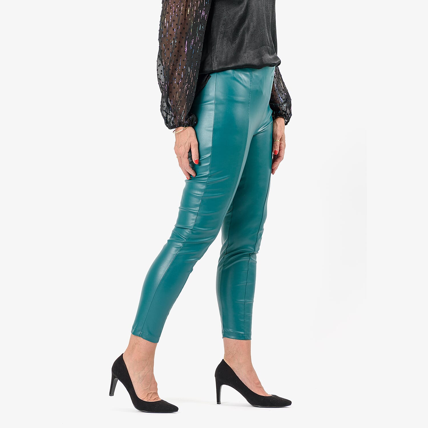 MARINA KANEVA Closeout Deal Pin Tuck Trouser (Size 18) - Teal Green