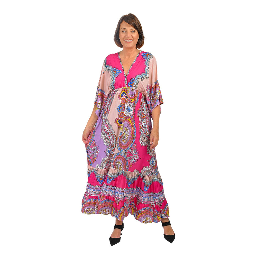 Closeout Deal Placement Printed Maxi Dress (One Size) - Pink