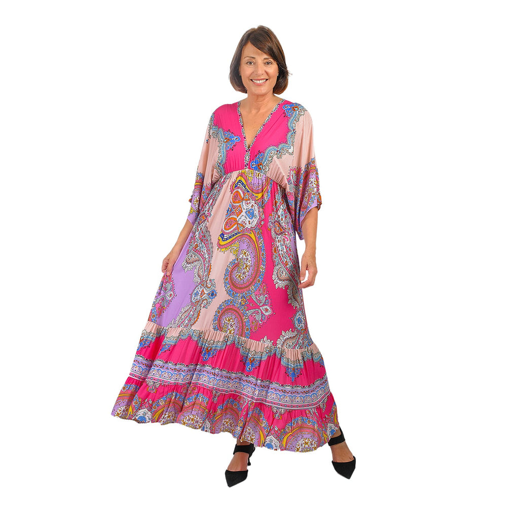 Closeout Deal Placement Printed Maxi Dress (One Size) - Pink