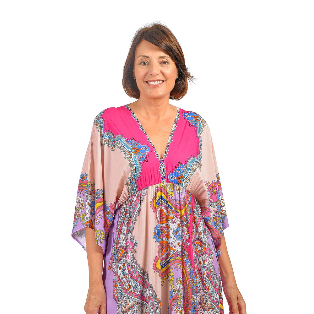 Closeout Deal Placement Printed Maxi Dress (One Size) - Pink