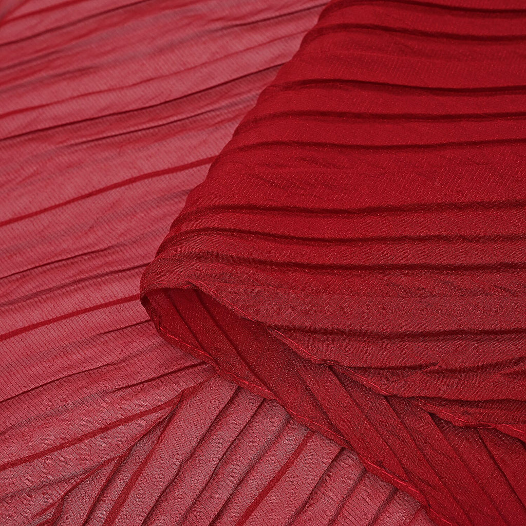 Closeout Deal - Ruffled Beaded Scarf with Faux Pearl - Red