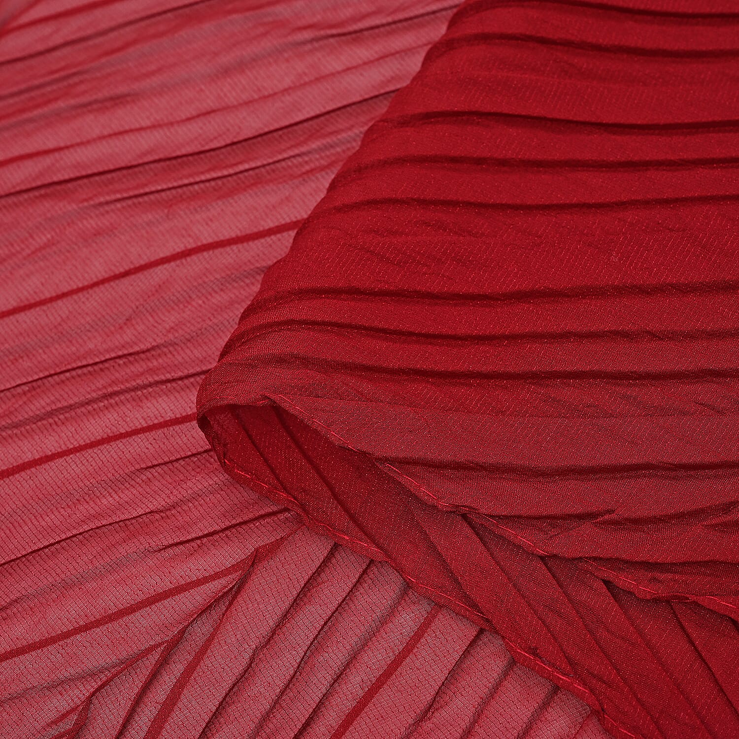 Closeout Deal - Ruffled Beaded Scarf with Faux Pearl - Red